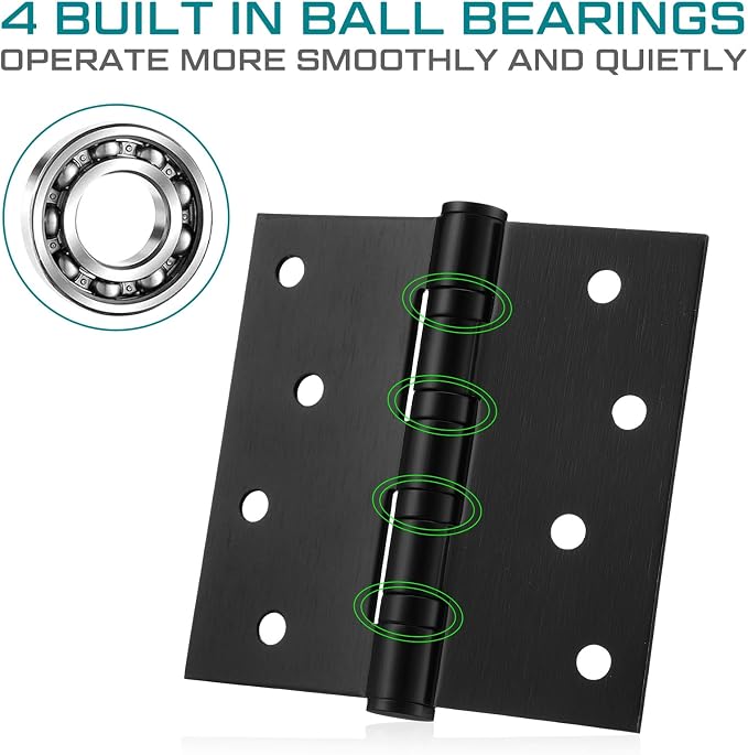 24 Pcs Black 4'' Ball Bearing Door Hinges, Square Corner | Stainless Steel - Image 6