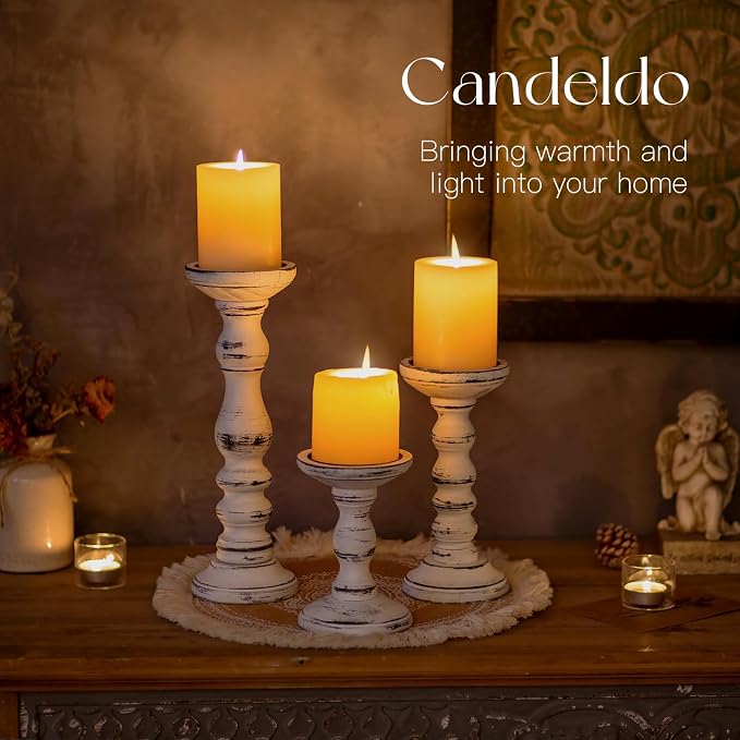 Wood Candle Holder for Pillar, Table Centerpiece, Tall Shabby Chic Decor - Image 7