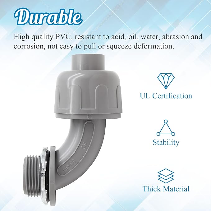 6Pcs 3/4 Inch NPT Liquid Tight Connector 90 Degree | Nonmetallic, Electrical - Image 3