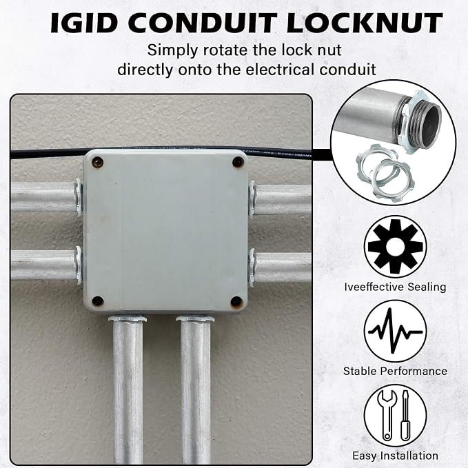 Yaocom 50 Pcs Electrical Conduit Lock Nut Rigid Lock Nut, 1/2 Inch | Galvanized - Image 4