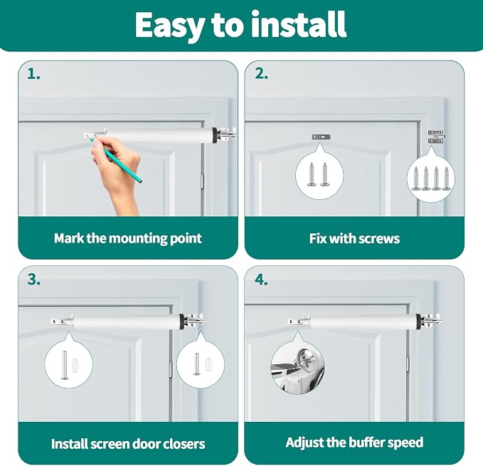 2 PCS Screen and Storm Door Closer Kit, Heavy Duty Pneumatic Screen and Storm - Image 4