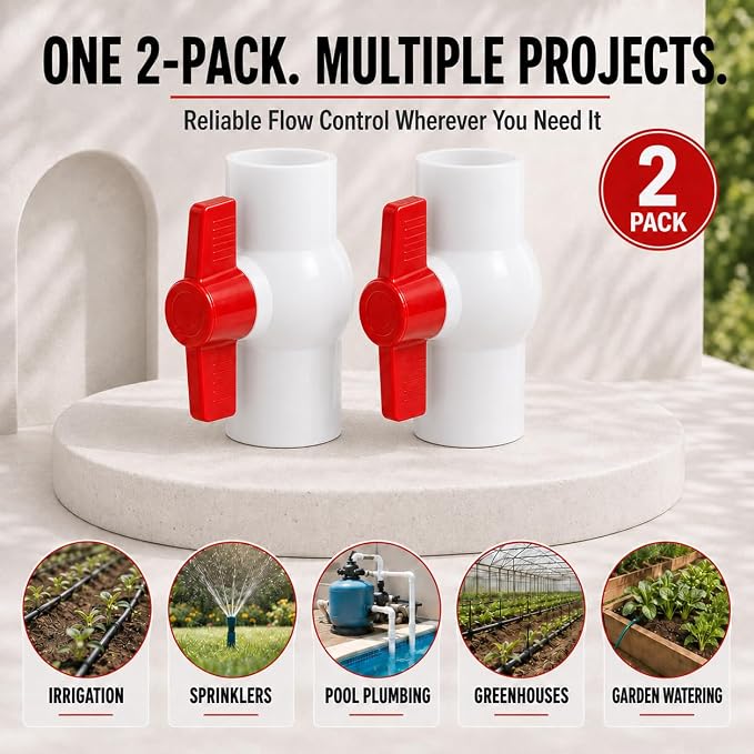 3/4 Inch PVC Ball Valve, 2 Pack | Fits 1.05" OD PVC Pipe, 150 PSI Socket x - Image 6