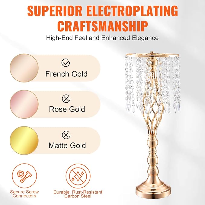 VEVOR 10PCS 55cm/21.65” Tall Crystal Wedding Flower Stand, Metal Wedding - Image 3