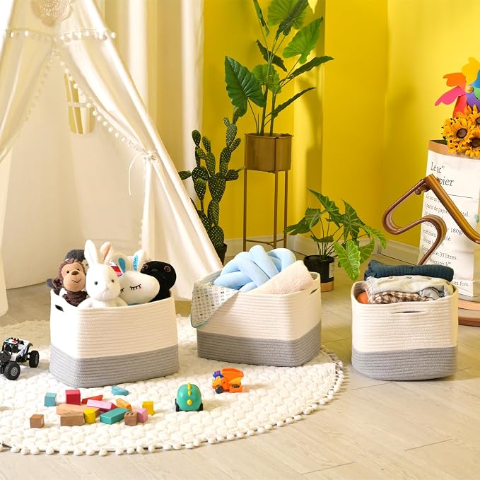 ICERZCZ Storage Baskets for Organizing Shelves, Woven Cotton Rope Bins for Baby - Image 6