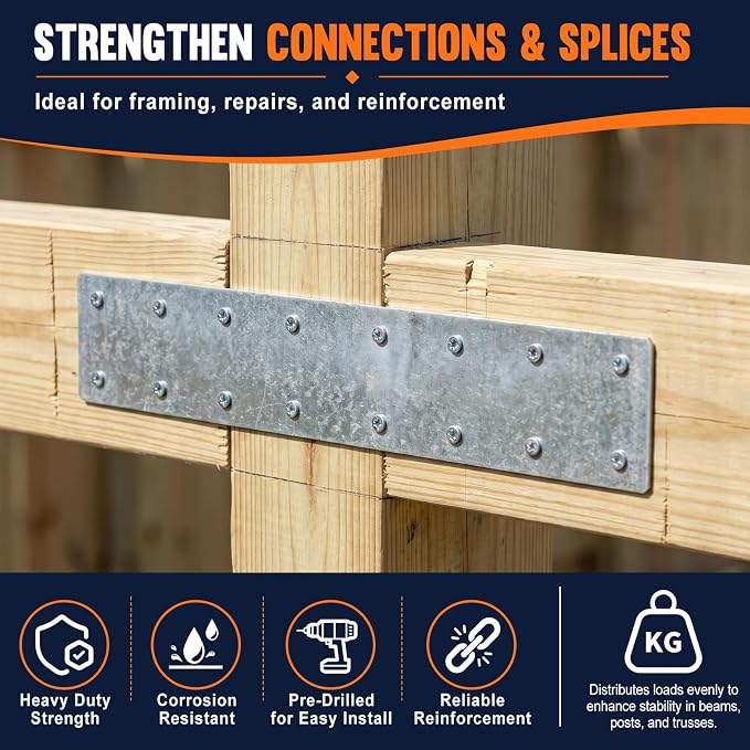 16 Inch Heavy Duty Strap Tie, 10 Pack Hot-Dip Galvanized Steel Structural - Image 4