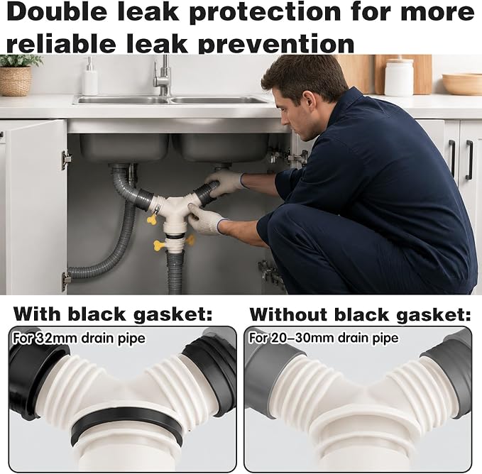Washing Machine Drain Hose Adapter, 3-Way Drain Line Tee Extension Fitting - Image 4