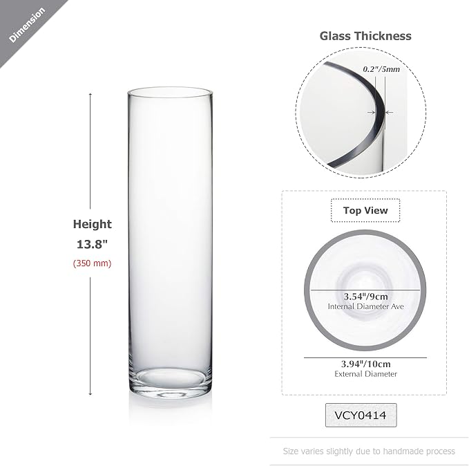 WGVI Quality Thick Weighted Tall Clear Cylinder Glass Vases, Flower Arrangement - Image 2
