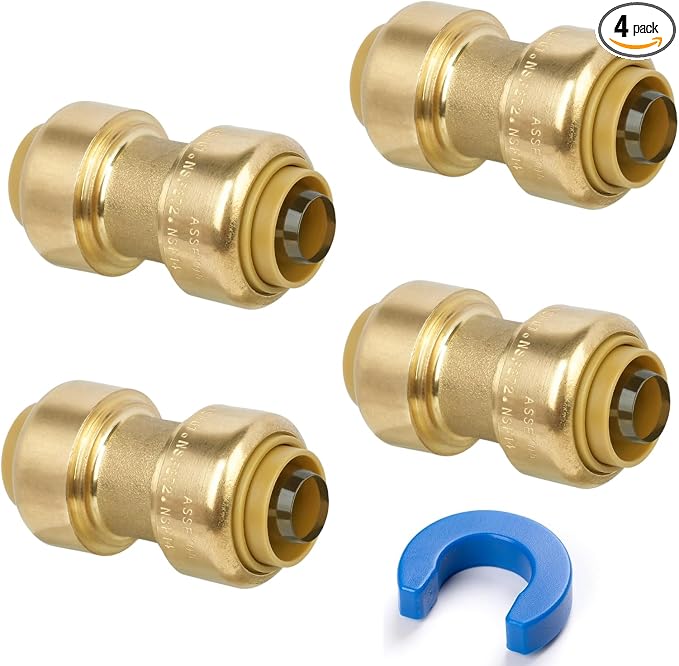 Push-Fit Coupling, 1/2" Push to Connect Brass Plumbing Fitting by KAINGA