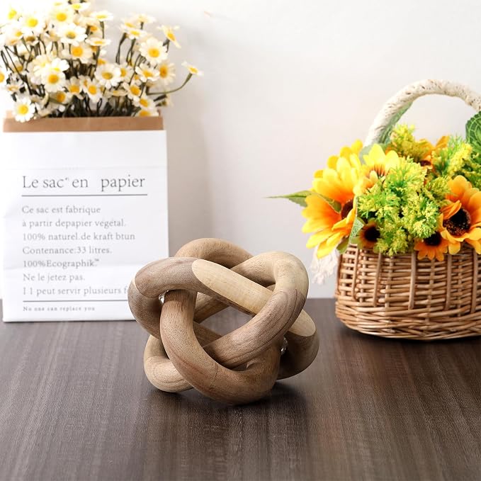 Yalikop 3 Link Wood Knot Decor Rustic Table Shelf Home Decor Accents, Acacia - Image 6