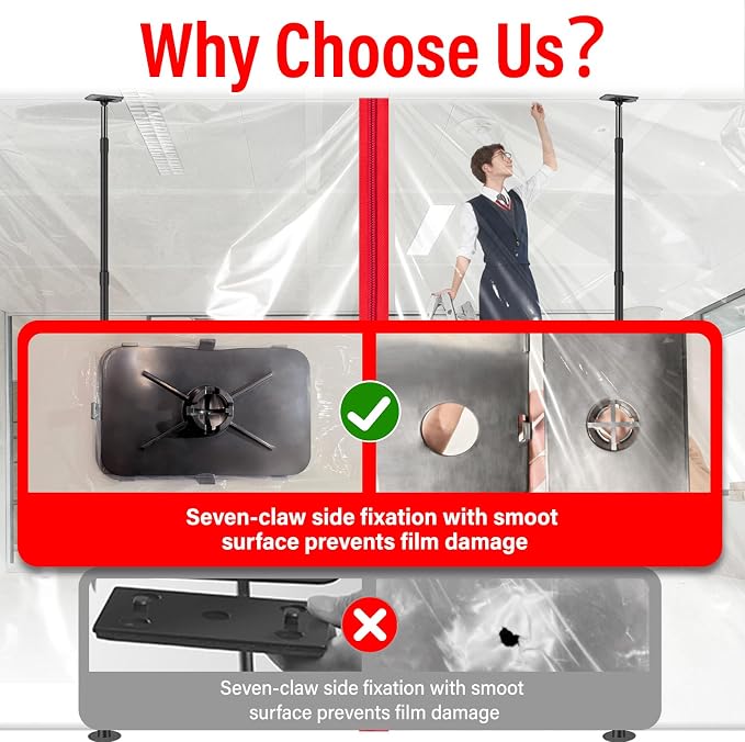 12FT Dust Barrier Poles Kit, Spring Retractable Zipper Wall Poles - Image 6