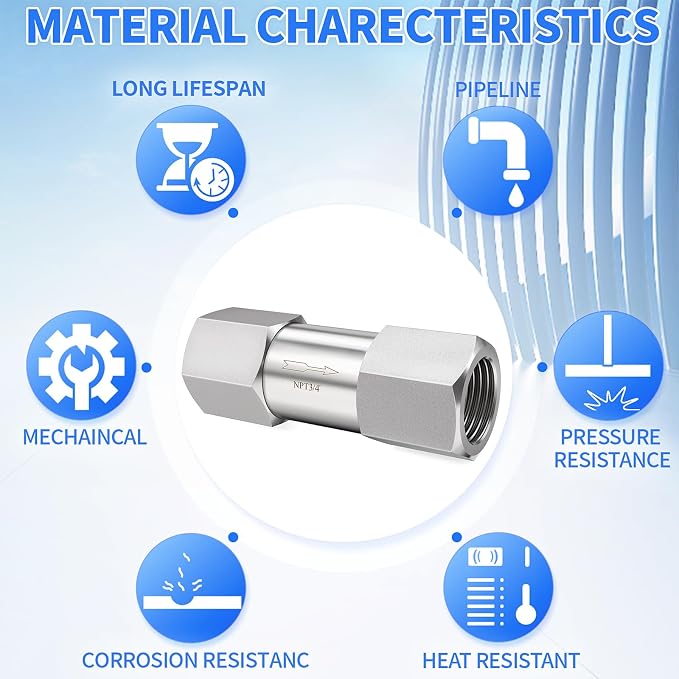 ChillWaves 304 Stainless Steel In-Line Split Check Valve 3/4" NPT Female Thread - Image 5