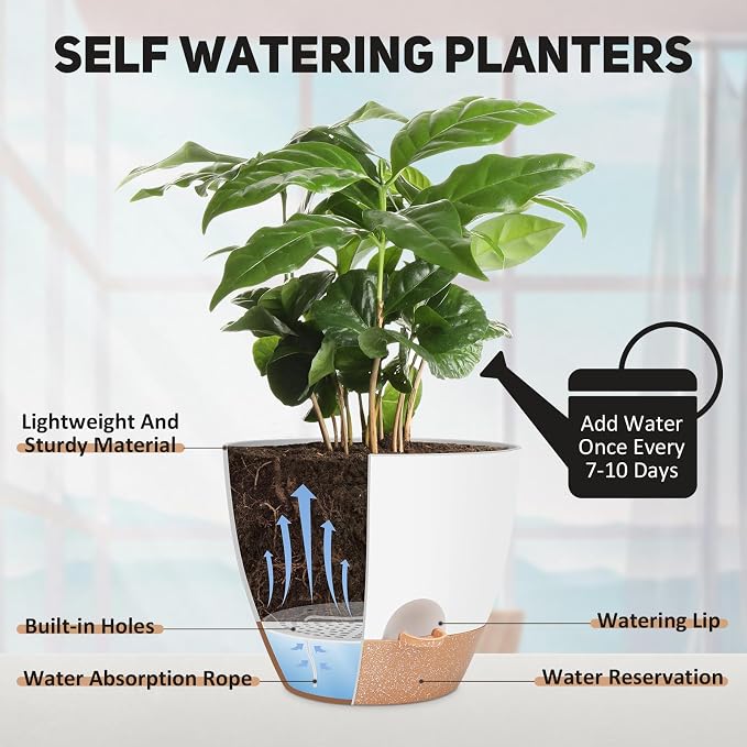 YNNICO 12 Inch Large Self Watering Plant Pot Set, Flower Pots - Image 3