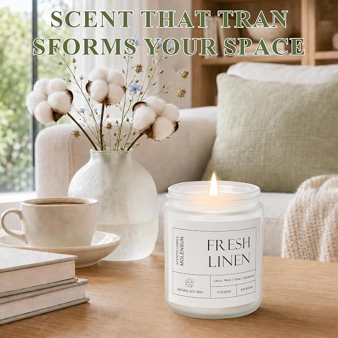Molensun Fresh Linen Scented Candle, 7 oz Soy Wax Candle - Image 6