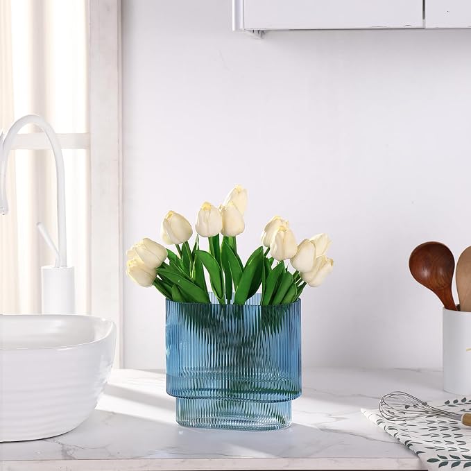 Ribbed Glass Vase, Fluted Short Vases - Image 7
