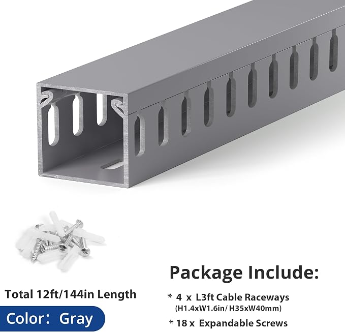 1.4"H x 1.6"W Cable Raceway, 12ft Under Desk Wire Management Channel, 4 Pack - Image 4