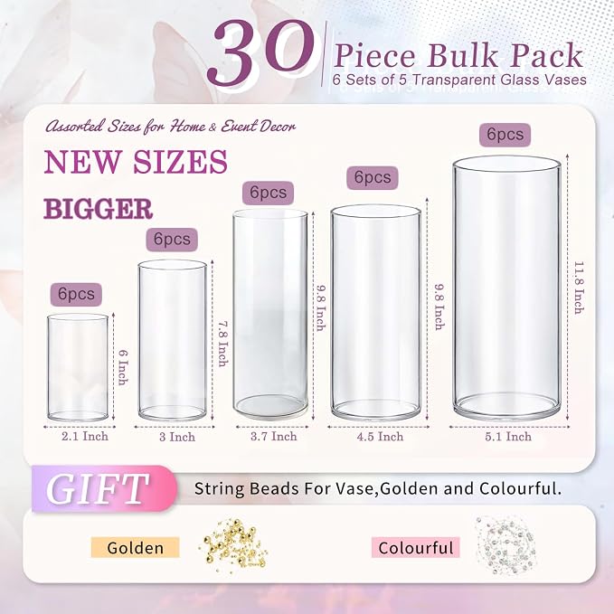30pcs 11.8Inch Large Size Glass Vase Cylinder - Image 2