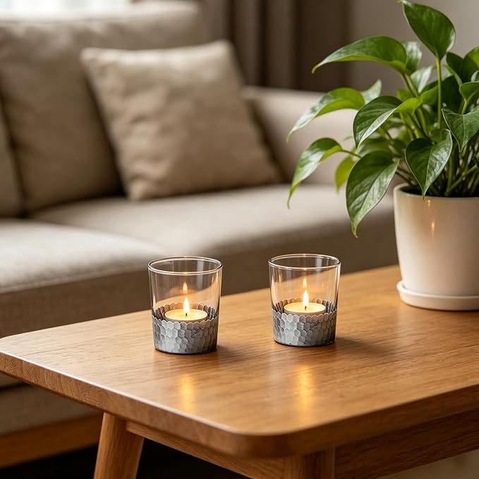 Hosley Set of 2 Argea Loral Glass Vase LED Lantern Candle Holder 4.3 Inch High - Image 3