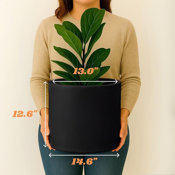 Fox & Fern Large Planter for Indoor or Outdoor, Matte Black, 14.6 Inch | UV & - Image 6