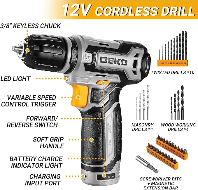 Power Drill Tool Set Kit: DEKOPRO Cordless Drill Tool Box - Image 3