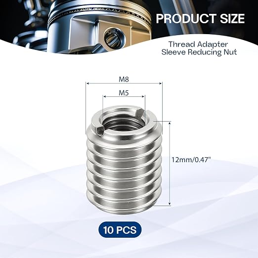 10Pcs Thread Adapter Sleeve Reducing Nut, M8 M to M5 F, 12mm Length | M8 x 1.25 - Image 2