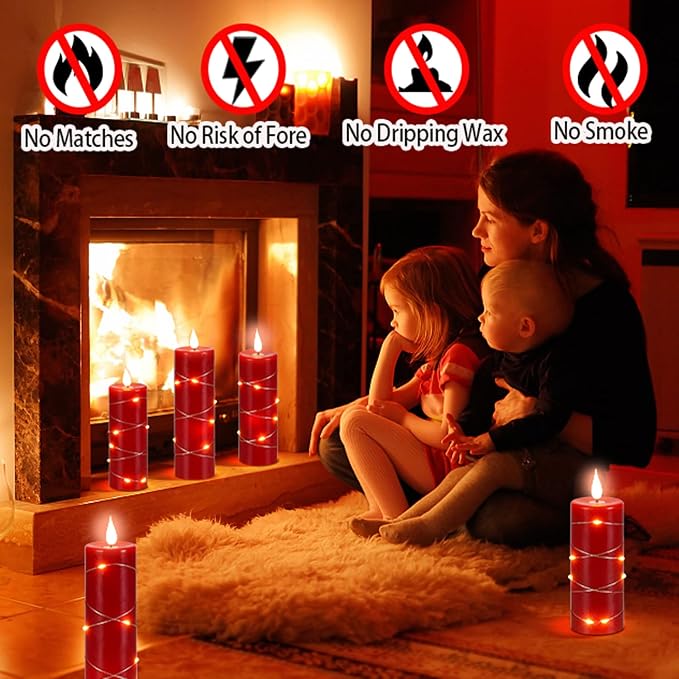 Red Flameless Candle with Remote Control LED Candle with String Lights Battery - Image 4