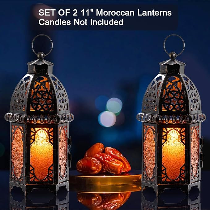 NEEDOMO Set of 2 Moroccan Lanterns Decorative Indoor & Outdoor, Hanging Candle - Image 2