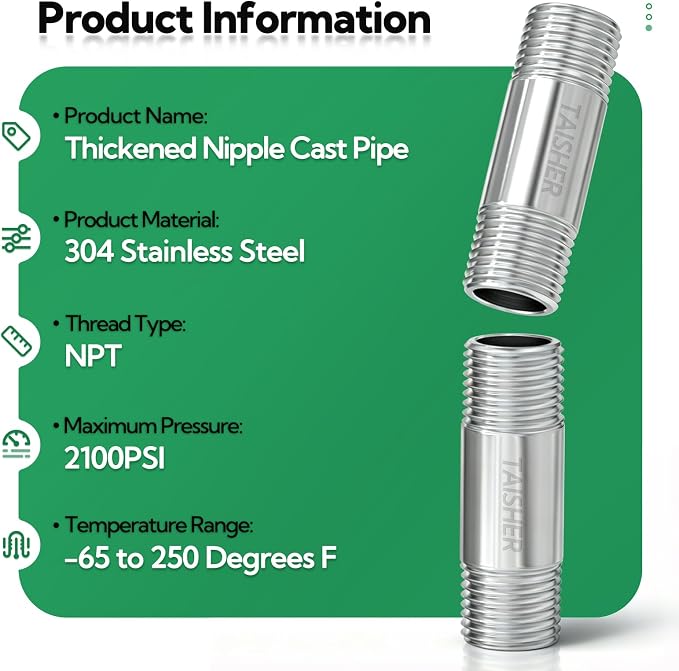 2pcs Thickened Nipple Cast Pipe 3/8" NPT Male - Image 3