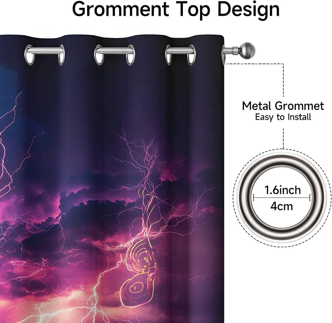 Thunderstorm Curtains for Living Room, Treble Clef Drapes, Grommet Decor Window - Image 6