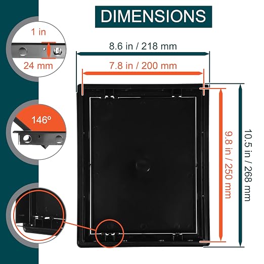 8" x 10" Black ABS Plastic Plumbing Access Panel - Image 2