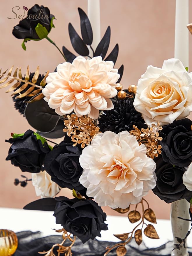 Serwalin Artificial Flowers Black Gold Champagne Silk Flowers - Image 6