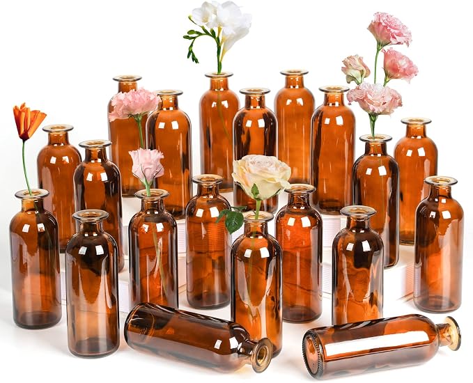 Amber Glass Bud Vase, 20 Pack 8 Oz Living Bud Vases, Small Vases by SUJUN