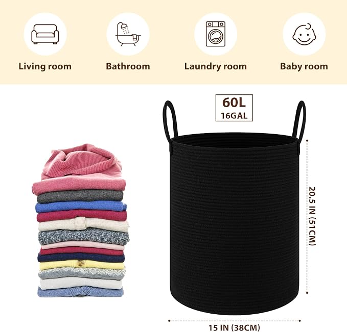 OIAHOMY 60L Nursery Hamper Laundry Basket Laundry Hamper Black | collapsible - Image 2