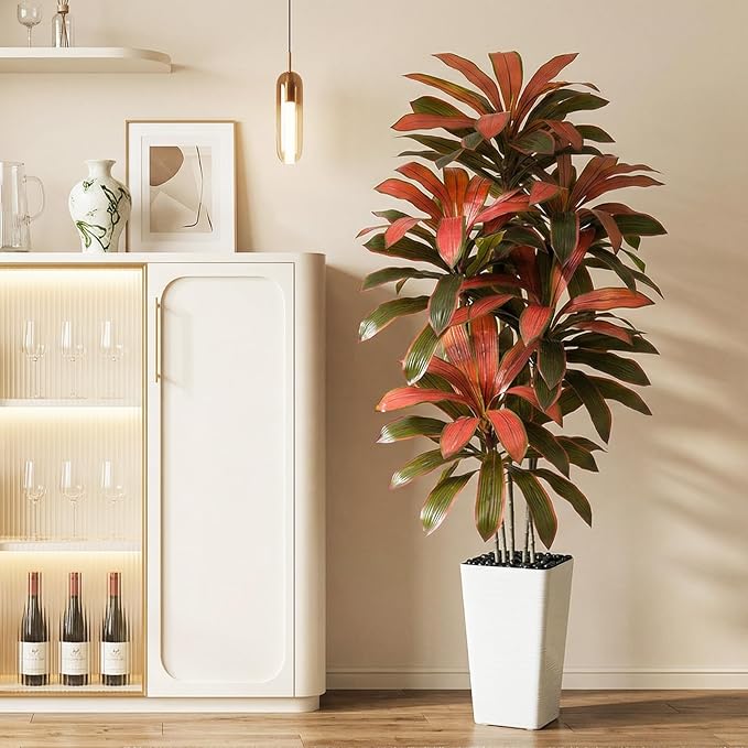 Artificial Dracaena Tree: 6FT Fake Plants Silk Faux Trees（White Pot） | - Image 8