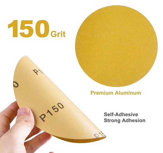 100 PCS 6 Inch 150 Grit PSA Sandpaper Roll Round Sanding Discs Aluminum Oxide - Image 2