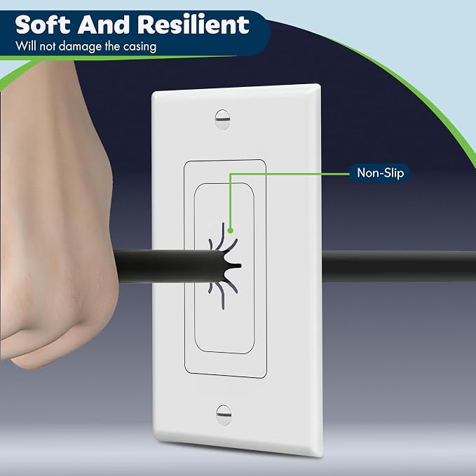 TOPGREENER 1-Gang Flexible Rubber Cable Pass-Through Wall Plate, wall-mount TVs - Image 2