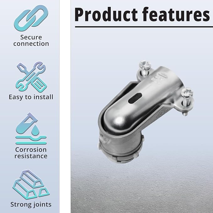 90° Squeeze Connectors, 1/2 Inch Flexible Metallic Conduit Fitting, connects to - Image 3