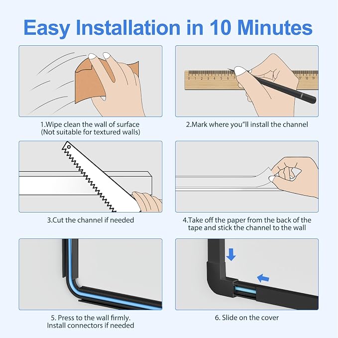 Yecaye Cord Covers for Wires on Wall, W0.95in H0.55in, Medium Cord Organizer - Image 6