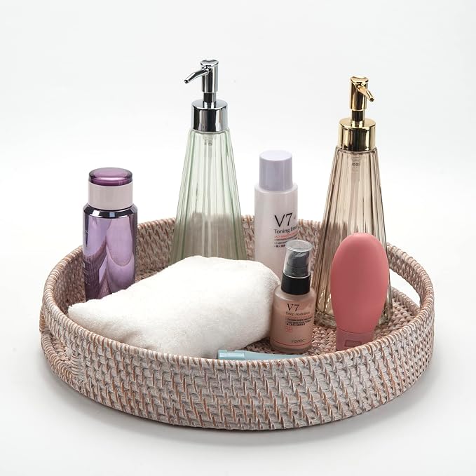 Coffee Table Tray Round Rattan Ottoman Tray Woven Serving Trays - Image 7