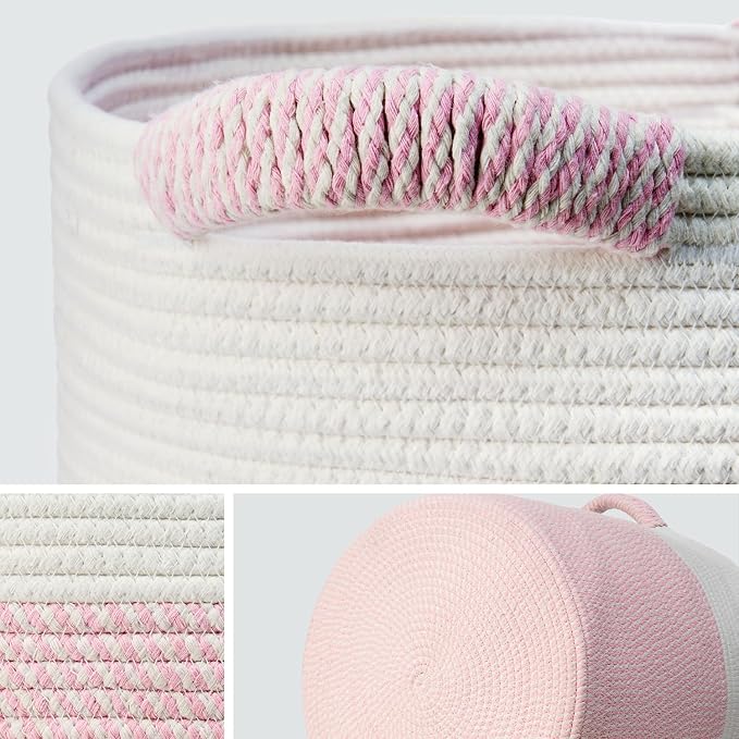 Blanket Basket for Living Room, Woven Rope Storage Basket | 16"D x 14"H | White - Image 4