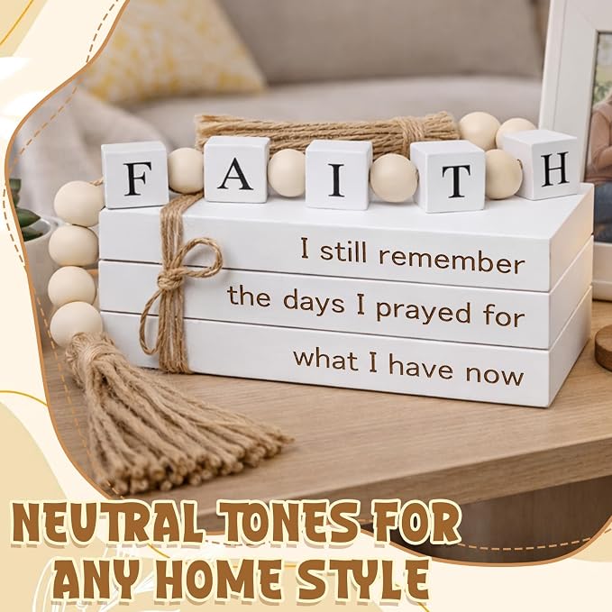 Farmhouse White Fake Decorative Books Wooden Box - Image 3