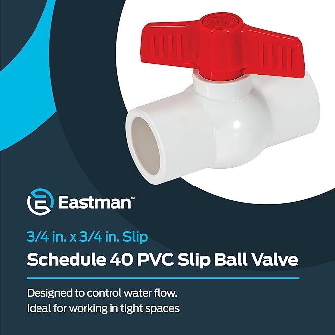 Eastman 3/4 x 3/4 Inch Slip Schedule 40 PVC Quarter Turn Ball Valve, 150 PSI - Image 2