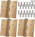 3 Pcs Brass 4'' Ball Bearing Door Hinges, Square Corner | Stainless Steel by Yaocom