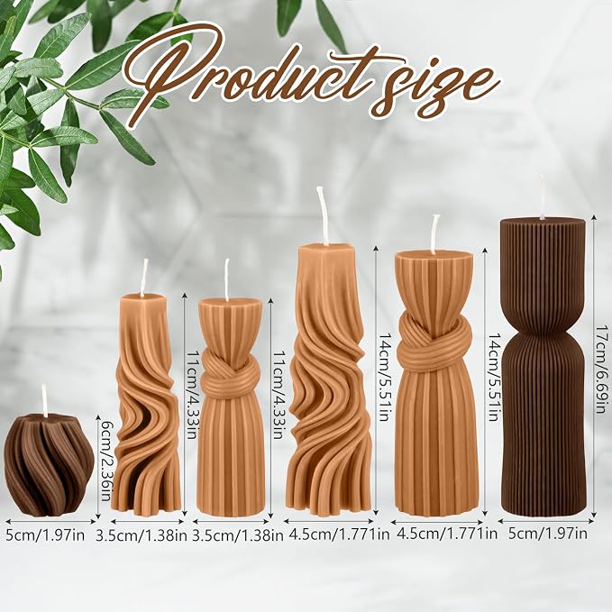 Threlaco 6 Pcs Pillar Candles Decorative Modern Aesthetic Ribbed Candle Set - Image 2