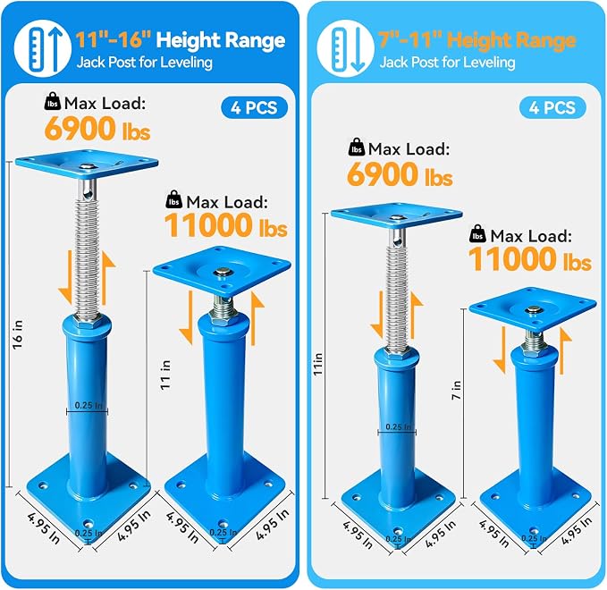 11" - 16" House Jacks for Leveling, 4 Pack Screw Jacks Post | 10000 Max Load - Image 4