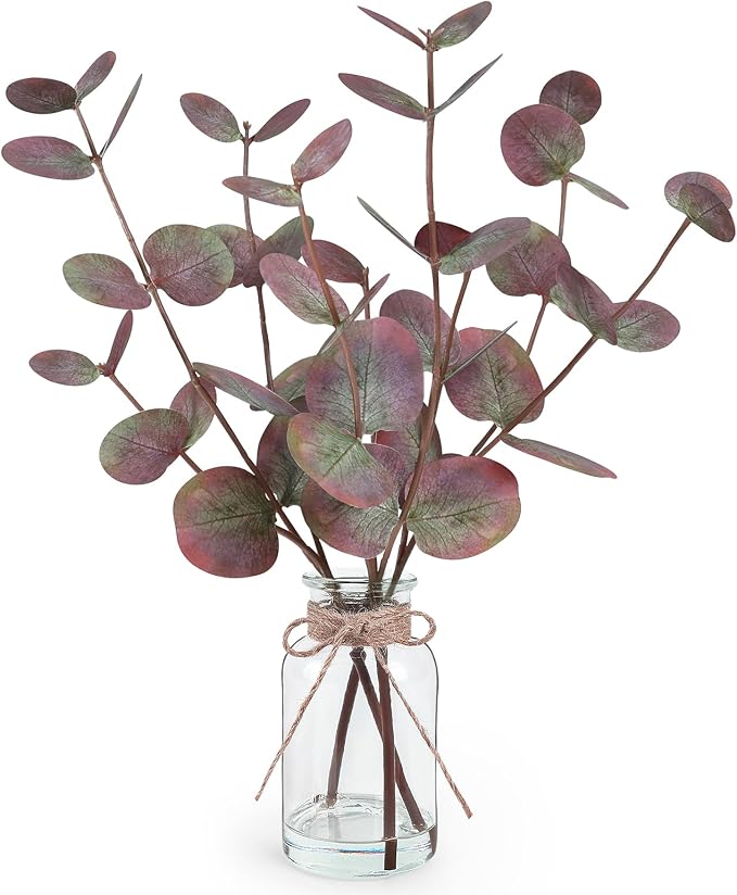 Bessol Artificial Eucalyptus Stems in Glass Vase by Bessol