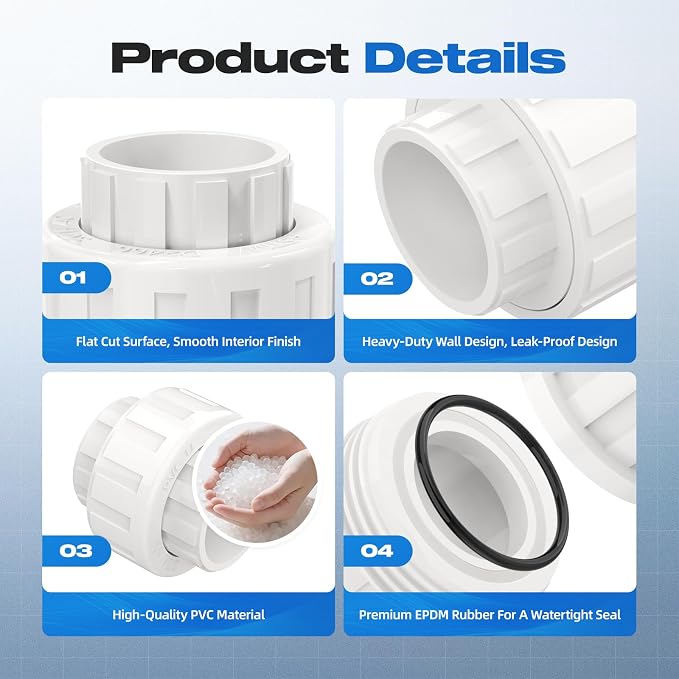 2 PCS 1" PVC Union Coupling Pipe Fitting, Slip Joint Adapter PVC Connectors - Image 7