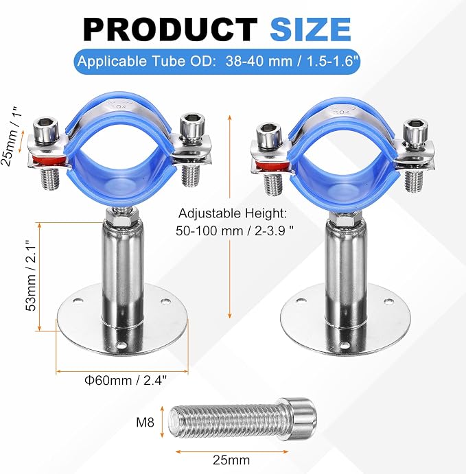 HARFINGTON 2 Set Wall Mount Ceiling Mount Pipe Supports 304 Stainless Steel - Image 2