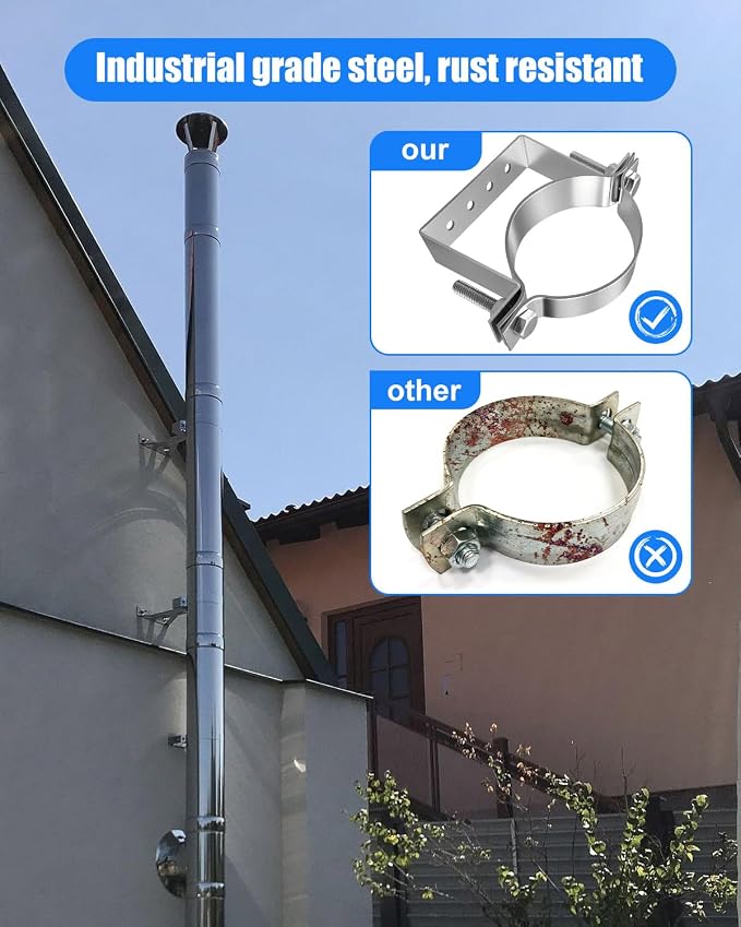 4 Inch Pipe Hanger Chimney Support Bracket | 2 Pcs Heavy Duty Steel Rigid Split - Image 4