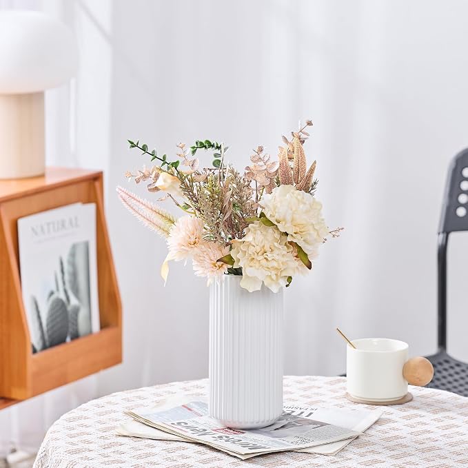 White Ceramic Flower Vase for Pampas Grass, 8 inch Small Decorative Centerpiece - Image 8