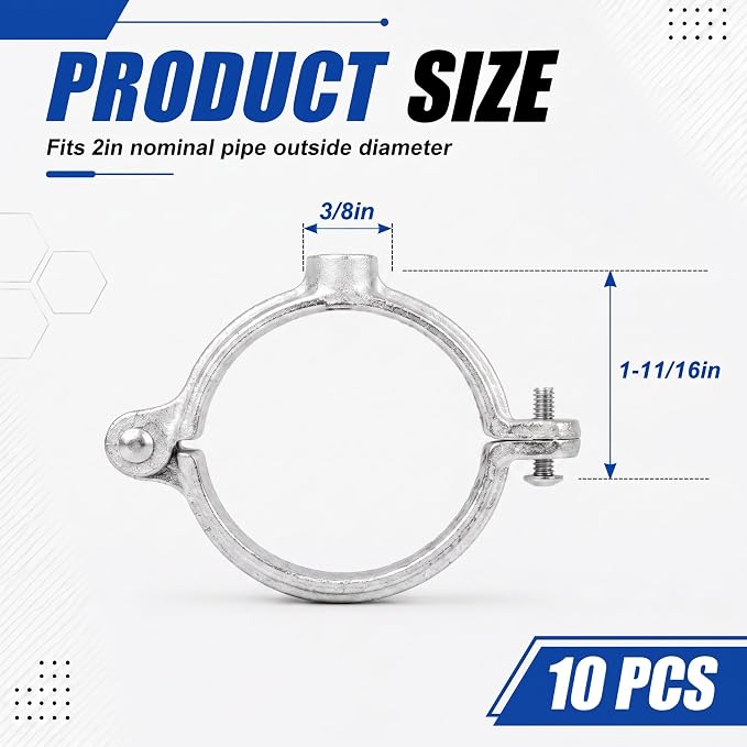10 Pack 2 in. Hinged Split Ring Pipe Hanger, Tubing and Industrial Vintage DIY - Image 2